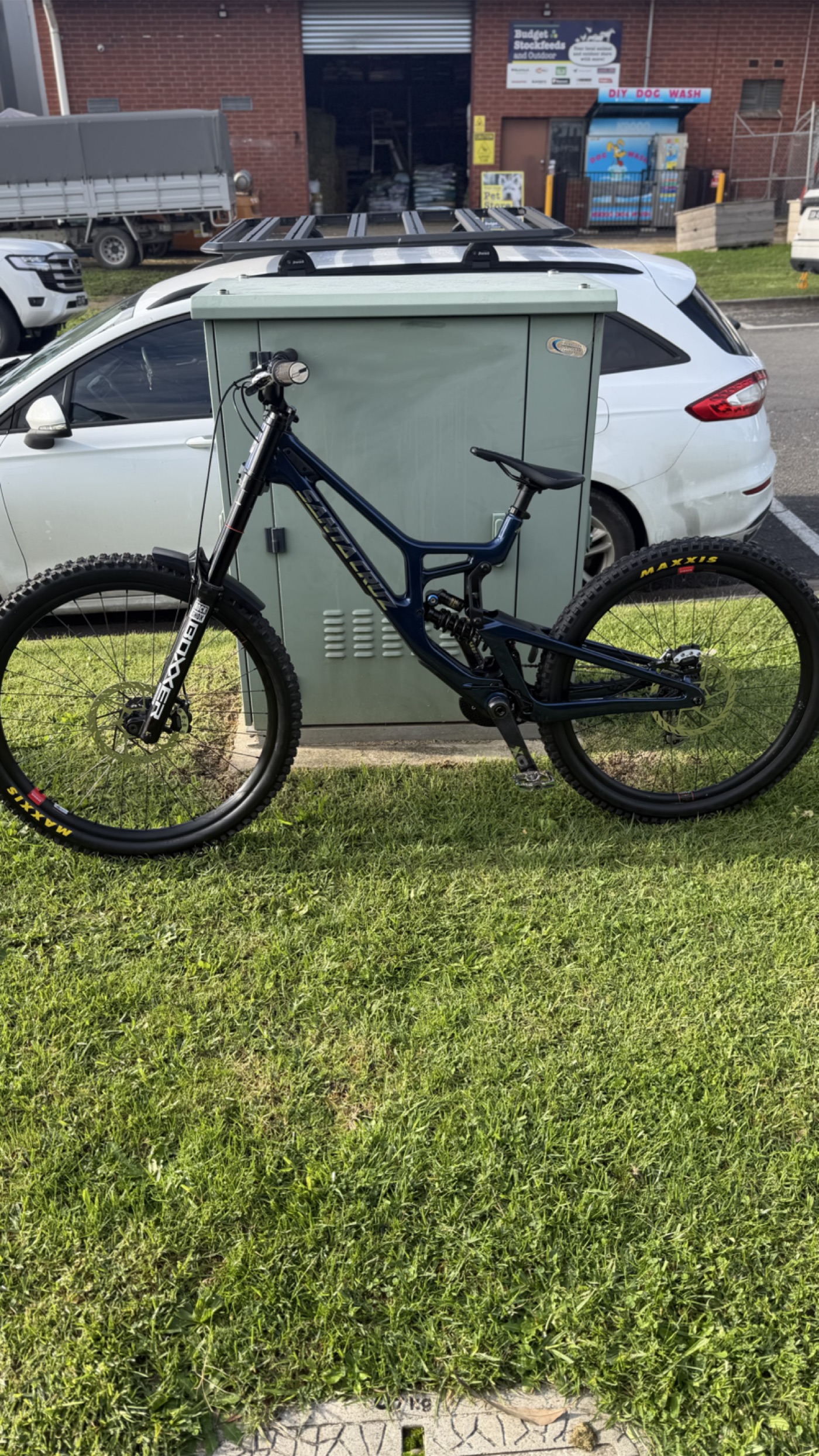 Full blue mountain bike after a Wolfe Wraps installation